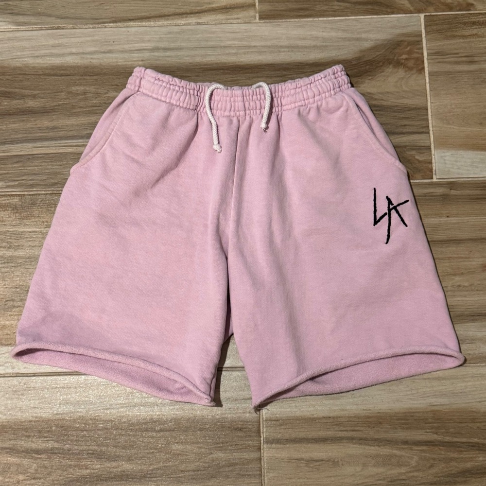 Local Authority Los Angeles Pink Sweat Shorts LA Logo Raw Hem Small
